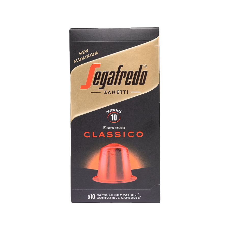 Produktbild: Kaffee Segafredo Espresso Classico, kompatible Kapseln aus Aluminium, Karton mit 10 Kapseln