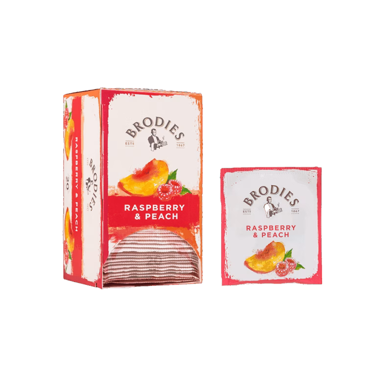 Produktbild: Brodies Tee Himbeere & Pfirsich, Teebeutel, Karton mit 20 Teebeuteln
